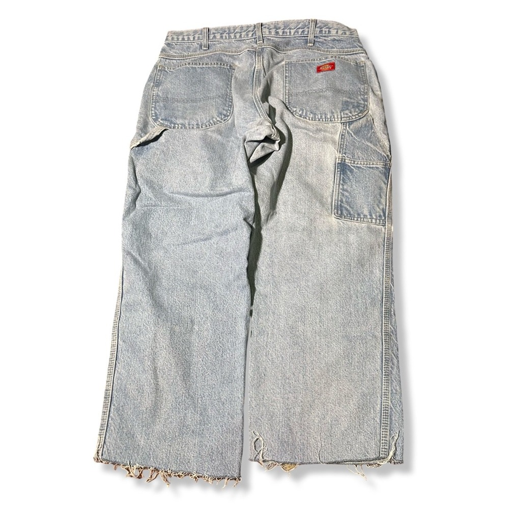 VTG Dickies Carpenter Jeans Mens 36x26 Blue Excellent Cut Off Raw Hem Workwear